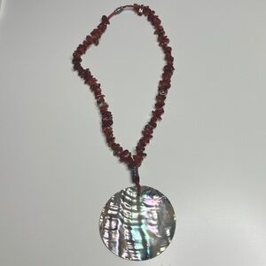 Carnelian Necklace With Large Abalone Pendant